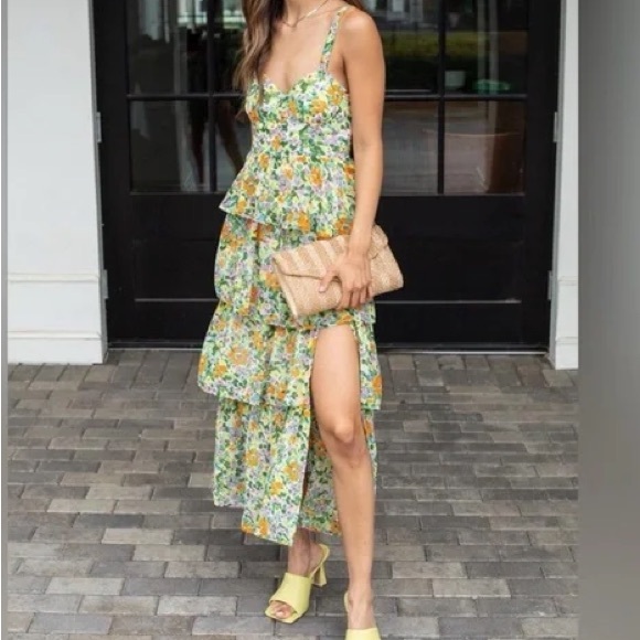 ASTR The Label Women's Midsummer Midi Dress Size S In Green Orange Floral - Picture 15 of 15